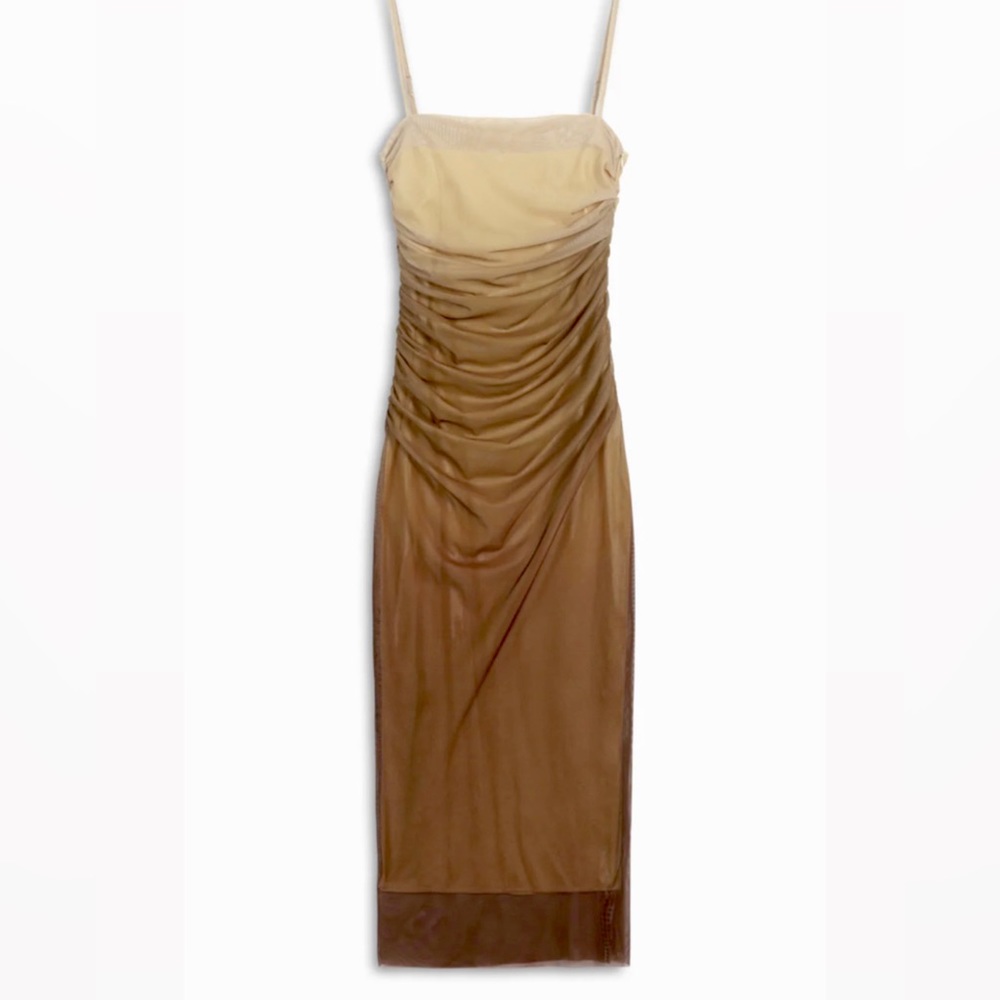 Commense Cappuccino Ombre Mesh Zippered Long Dress